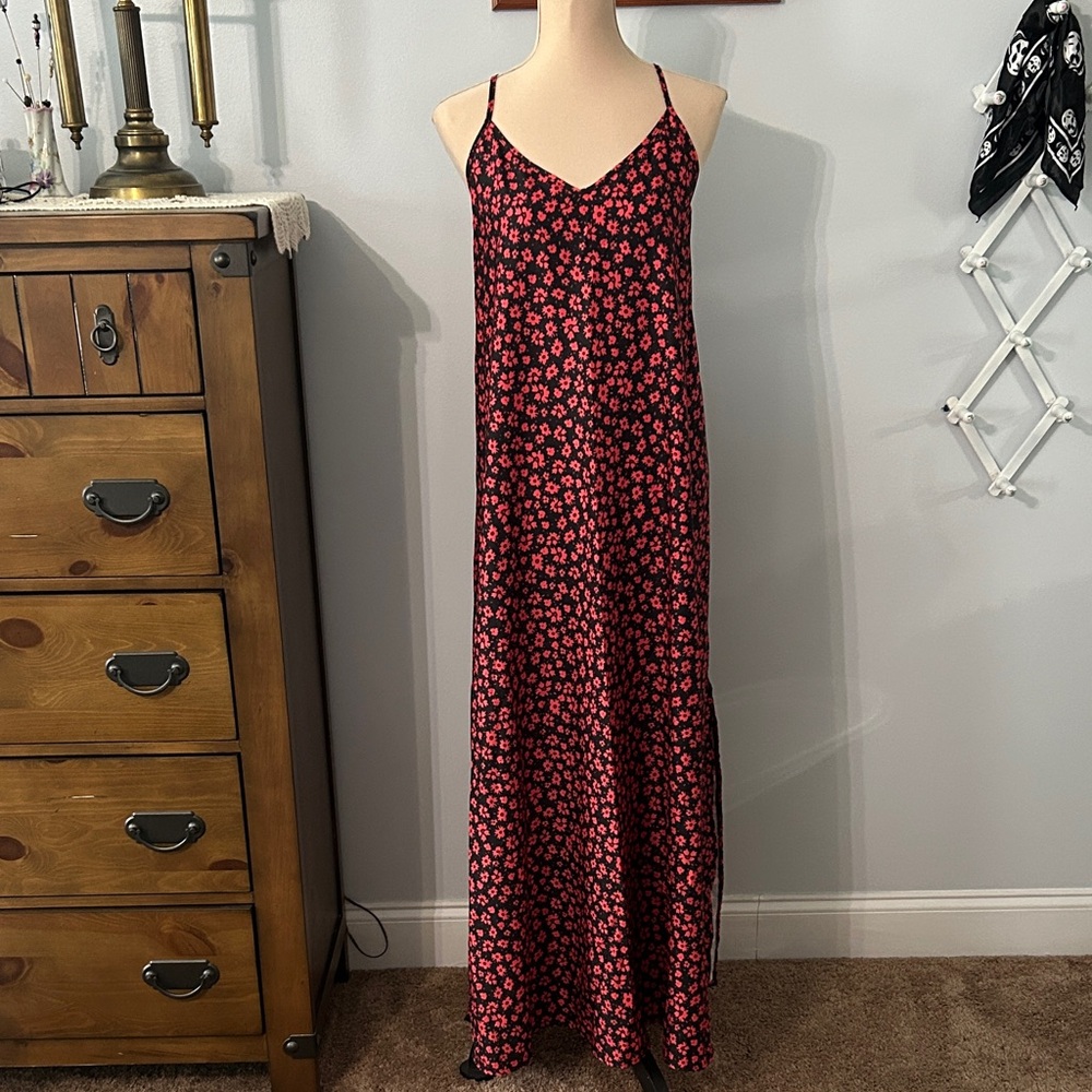 SHEIN Black and Red Floral Maxi Dress